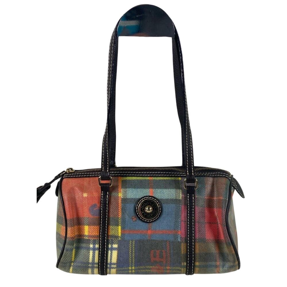 Dooney & Bourke Tartan Plaid East West Barrel Bag Red Green Authenticated